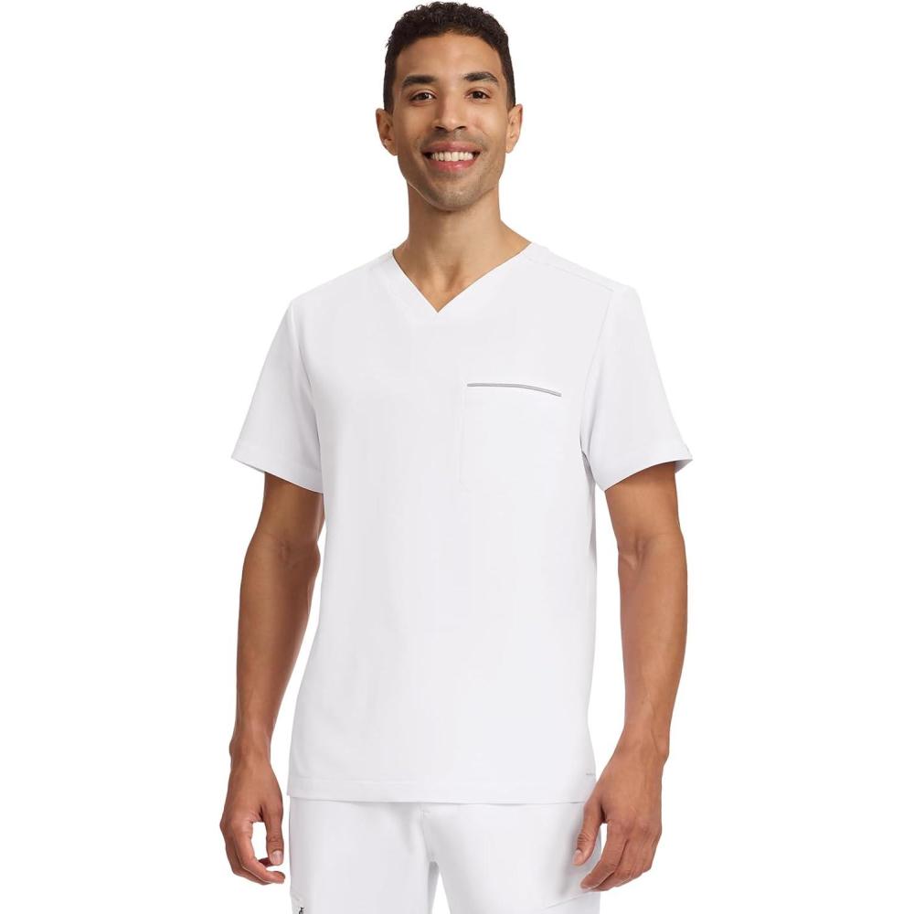 imageHealing Hands Mens Medical Scrub Top Spencer with 1 Pocket Moisture Wicking 360 Stretch amp Recycled Fibers 2381White