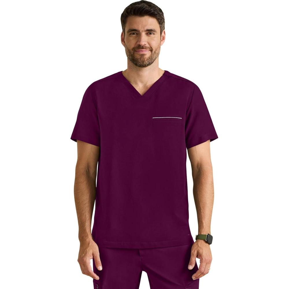 imageHealing Hands Mens Medical Scrub Top Spencer with 1 Pocket Moisture Wicking 360 Stretch amp Recycled Fibers  2381Wine