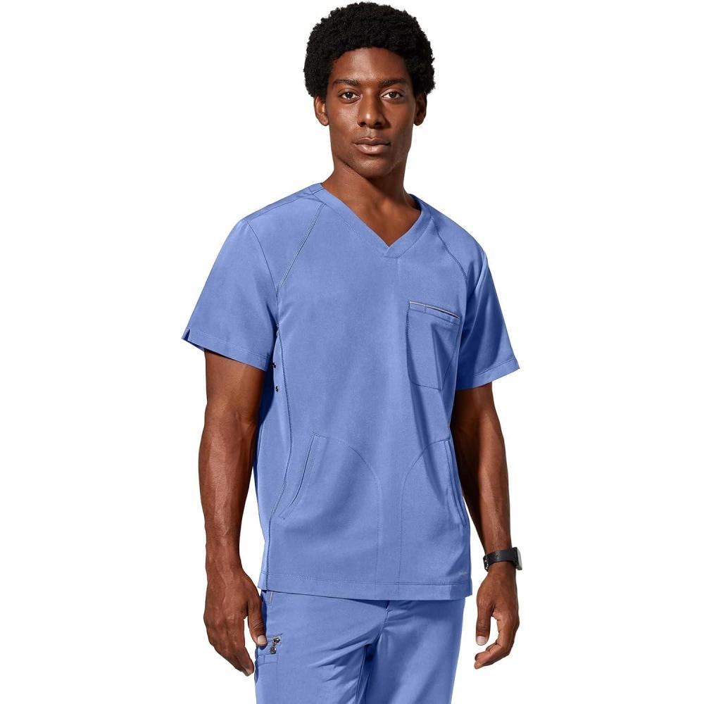 imageHealing Hands Mens Scrub Top Steven Top with 3 Pockets Moisture Wicking 360 Stretch amp Recycled Fibers  2382Ceil