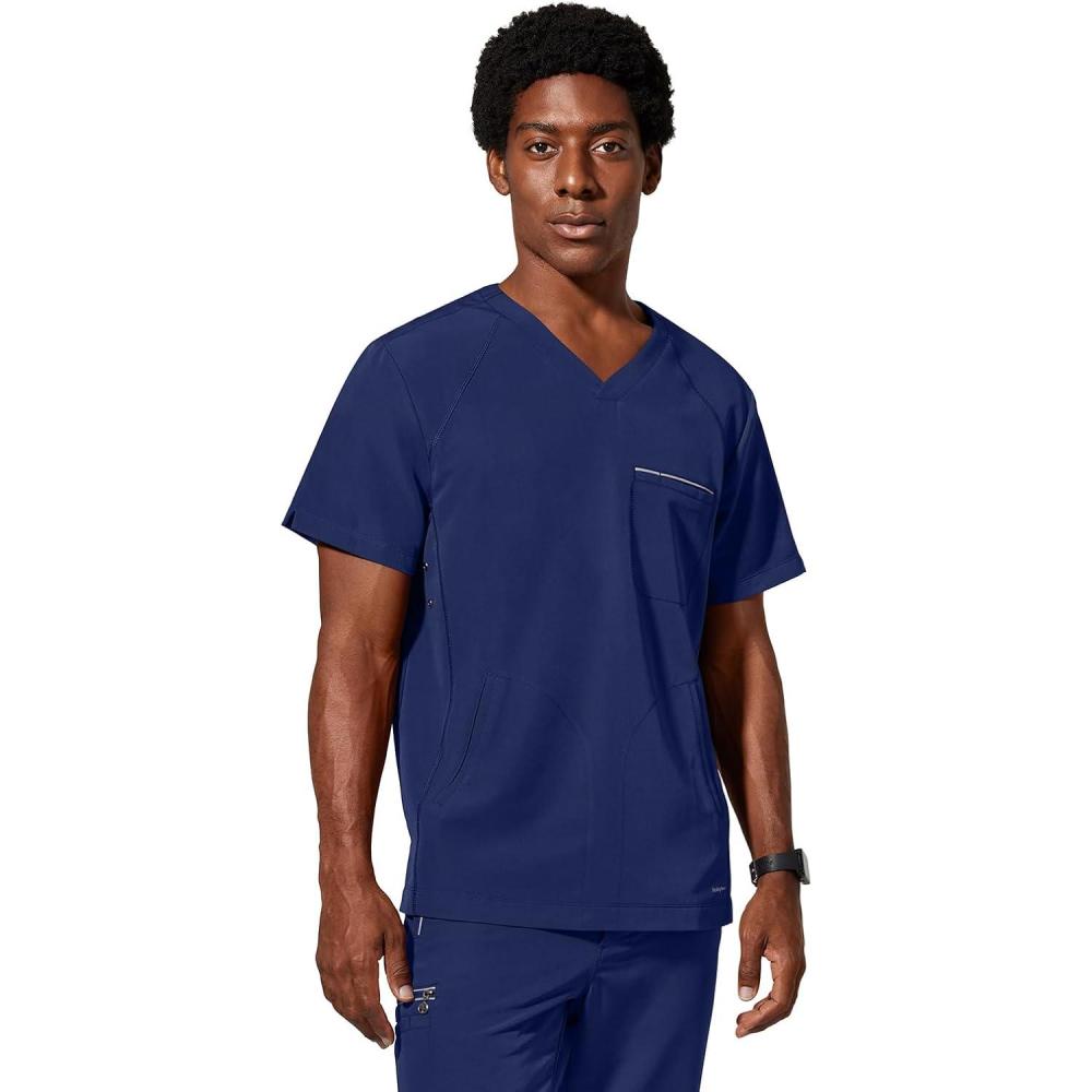 imageHealing Hands Mens Scrub Top Steven Top with 3 Pockets Moisture Wicking 360 Stretch amp Recycled Fibers  2382Navy