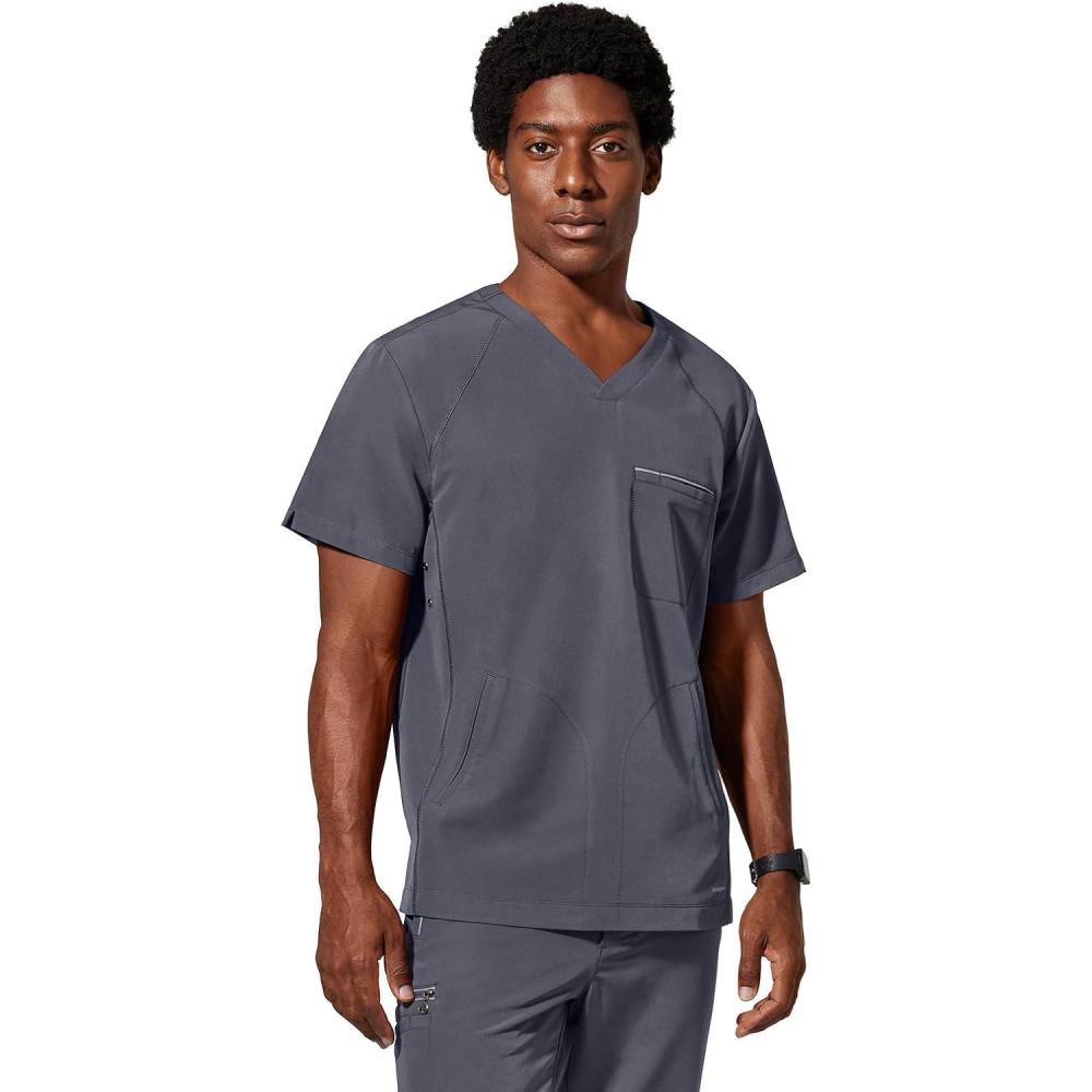 imageHealing Hands Mens Scrub Top Steven Top with 3 Pockets Moisture Wicking 360 Stretch amp Recycled Fibers 2382Pewter