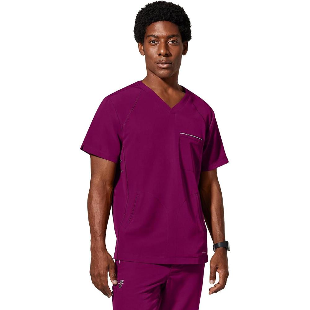 imageHealing Hands Mens Scrub Top Steven Top with 3 Pockets Moisture Wicking 360 Stretch amp Recycled Fibers 2382Wine
