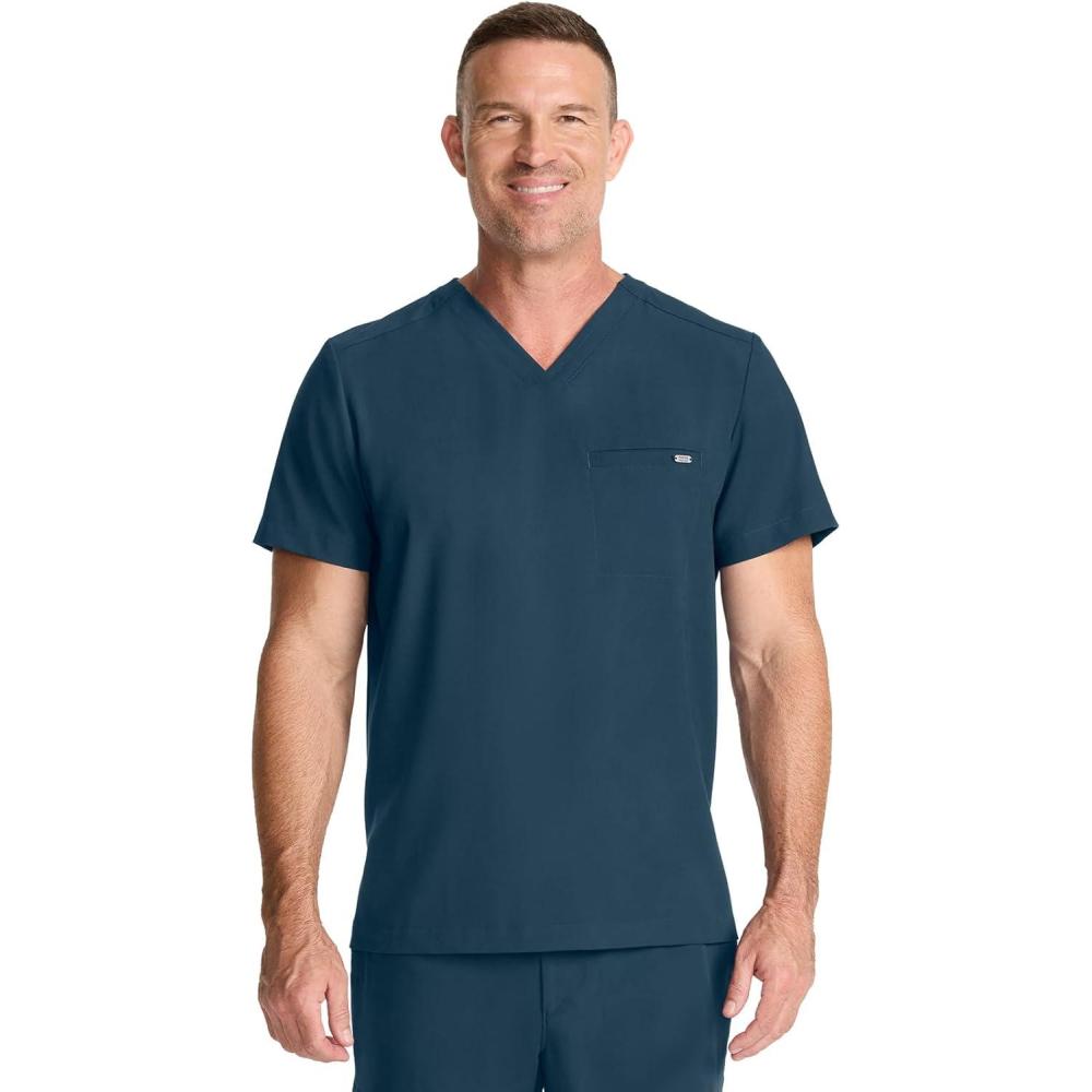 imageHealing Hands Mens Scrub Top VNeck with 1 Pocket amp 360 Stretch Fabric HH758Caribbean Blue