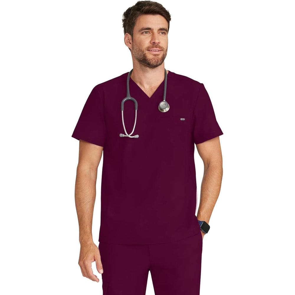 imageHealing Hands Mens Scrub Top VNeck with 1 Pocket amp 360 Stretch Fabric HH758Wine