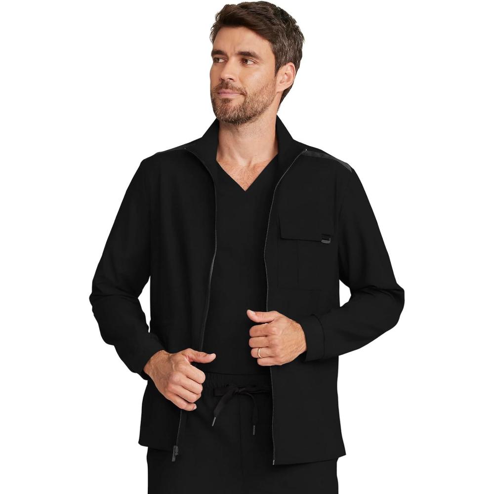 imageHealing Hands Scrub Jacket for Men Zip Front Utility Jacket with 4 Pockets HH361Black