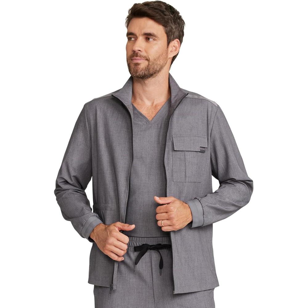 imageHealing Hands Scrub Jacket for Men Zip Front Utility Jacket with 4 Pockets HH361Heather Ash