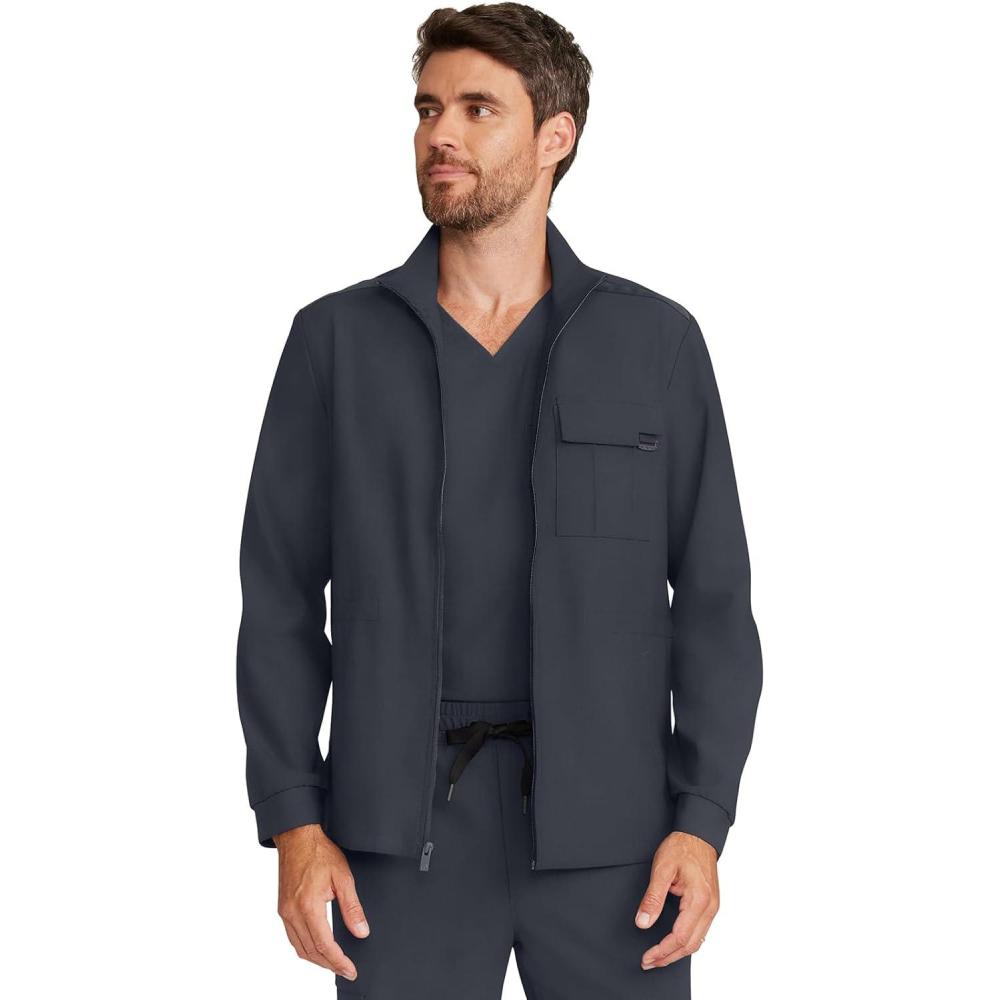 imageHealing Hands Scrub Jacket for Men Zip Front Utility Jacket with 4 Pockets HH361Pewter