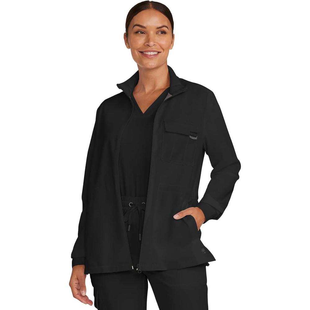 imageHealing Hands Scrub Jackets for Woman ZipFront Utility Jacket with 4 Pockets HH360Black