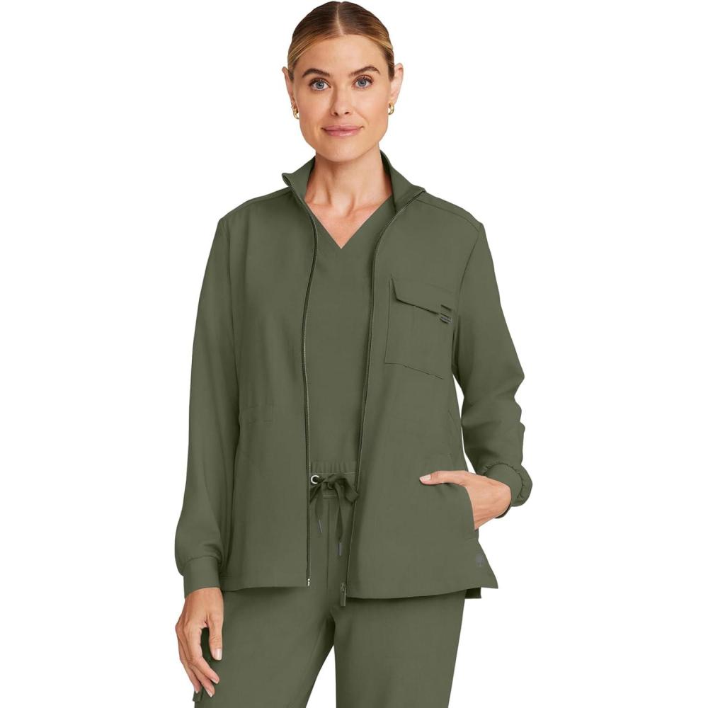 imageHealing Hands Scrub Jackets for Woman ZipFront Utility Jacket with 4 Pockets HH360Olive