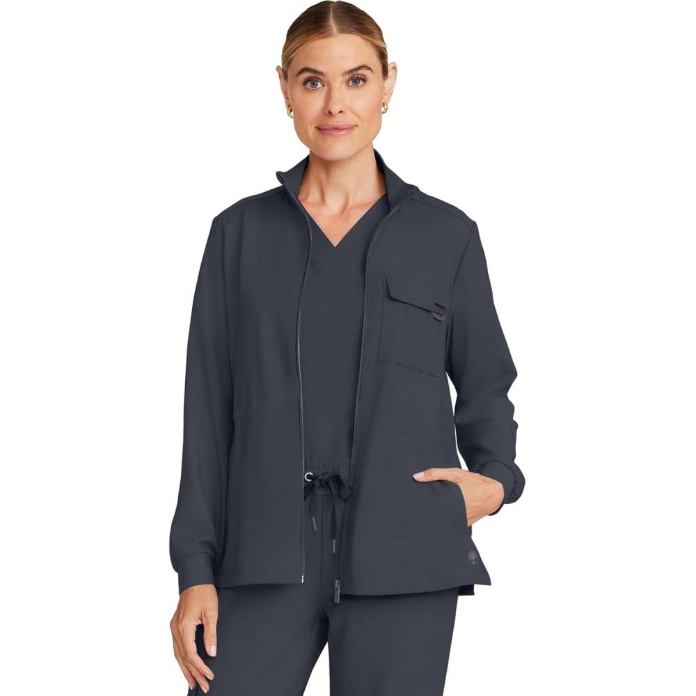 imageHealing Hands Scrub Jackets for Woman ZipFront Utility Jacket with 4 Pockets HH360Pewter