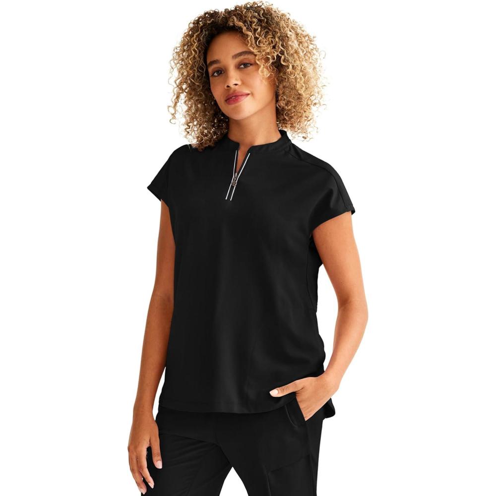 imageHealing Hands Women Medical Scrub Top Sandy Top with 2 Pockets Moisture Wicking 360 Stretch and Recycled Fiber 2286Black