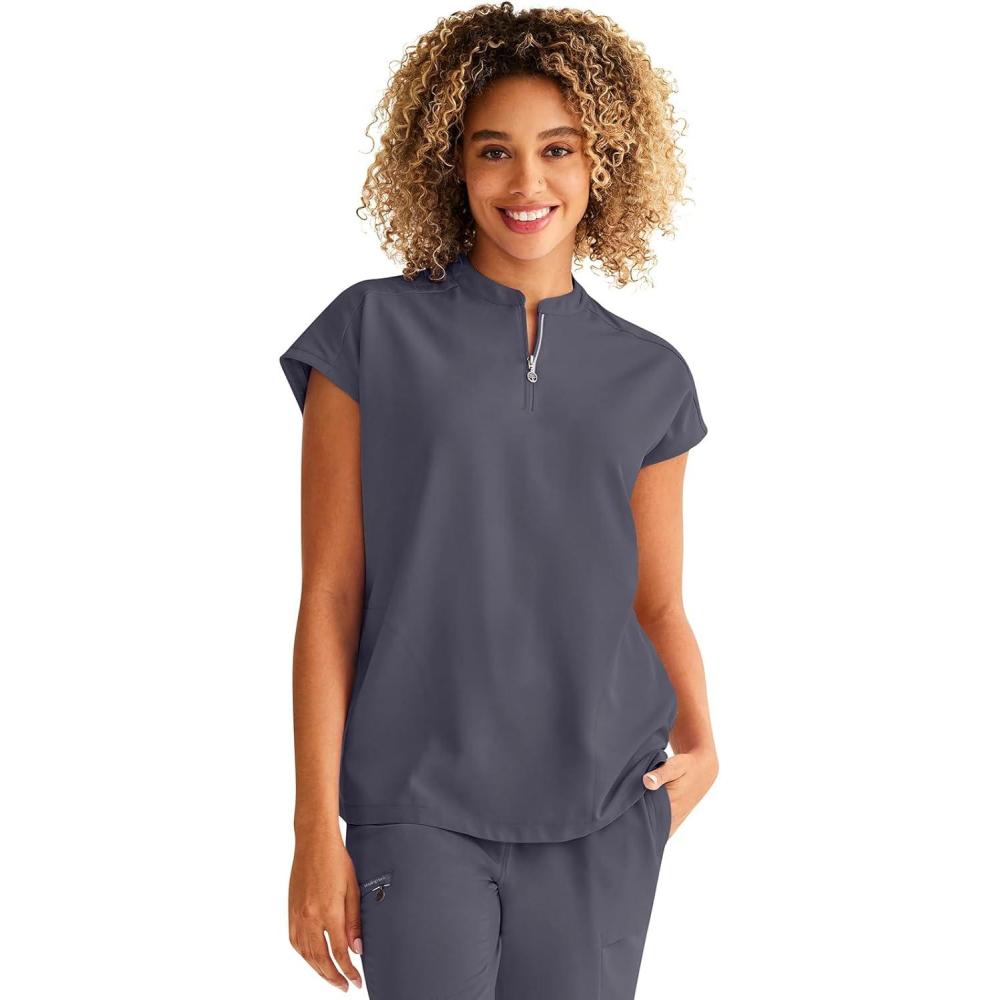 imageHealing Hands Women Medical Scrub Top Sandy Top with 2 Pockets Moisture Wicking 360 Stretch and Recycled Fiber  2286Pewter