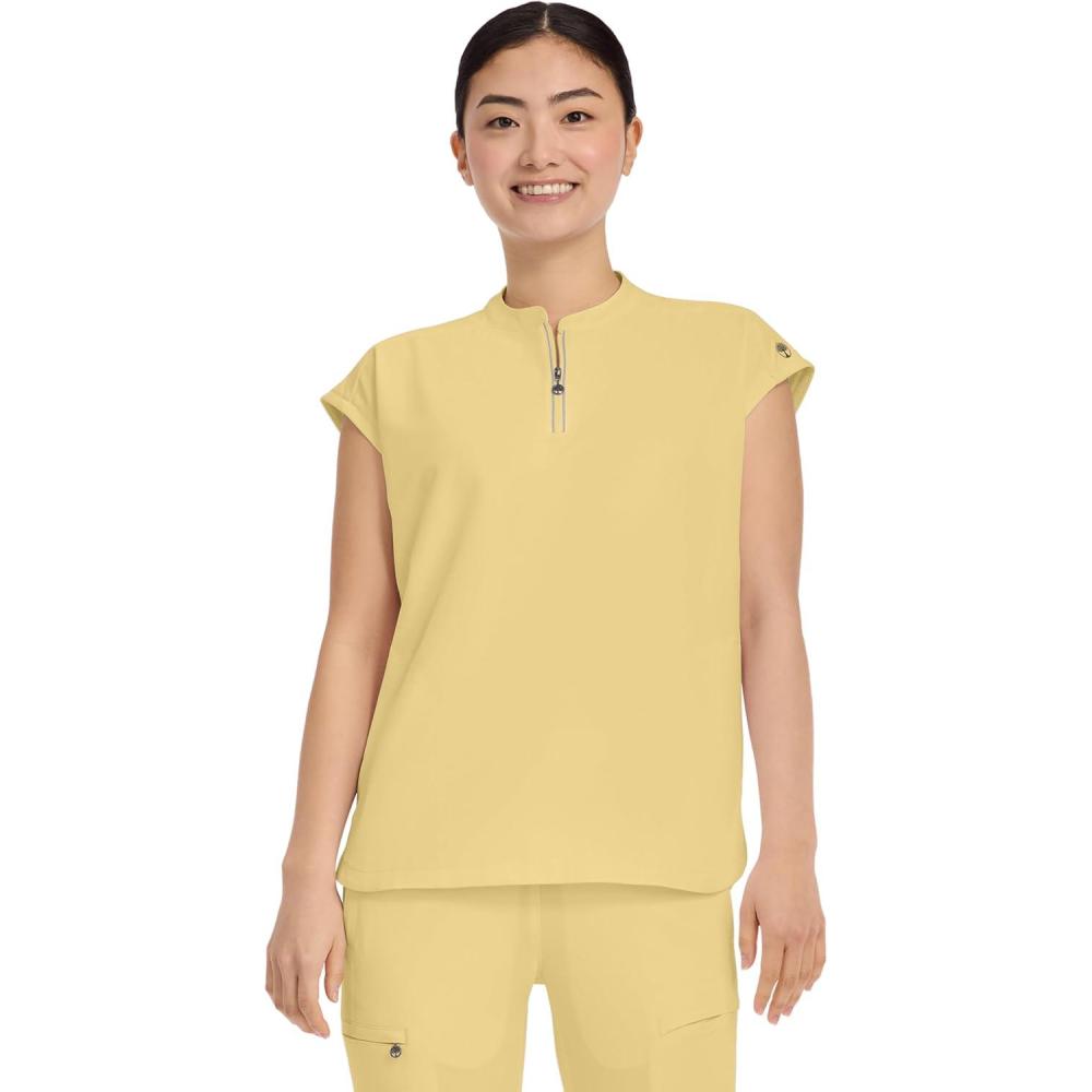 imageHealing Hands Women Medical Scrub Top Sandy Top with 2 Pockets Moisture Wicking 360 Stretch and Recycled Fiber  2286Sunray Yellow