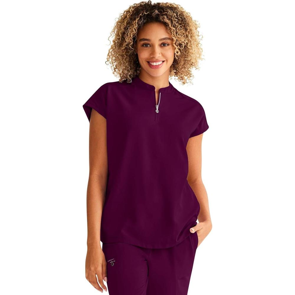 imageHealing Hands Women Medical Scrub Top Sandy Top with 2 Pockets Moisture Wicking 360 Stretch and Recycled Fiber 2286Wine