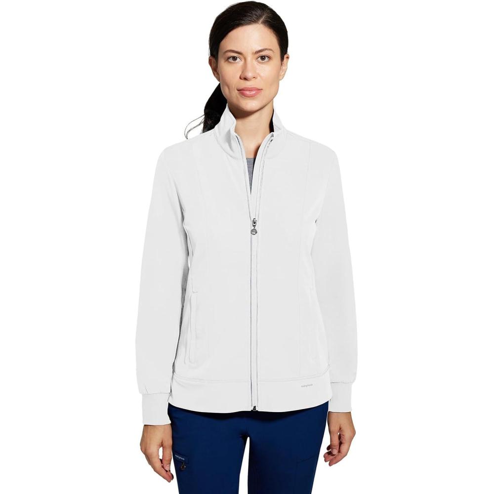 imageHealing Hands Womens Carly Collar Scrub Jacket Ribbed Knit Collar Moisture Wicking 360 Stretch Recycled Fibers 5068White