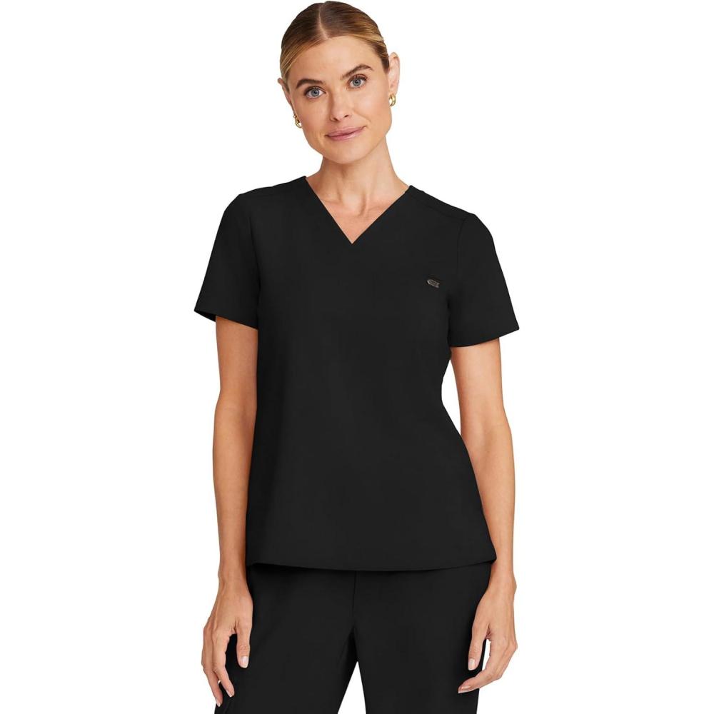 imageHealing Hands Womens Tops VNeck Scrub Top Tuckin with Welt Chest Pocket HH755Black