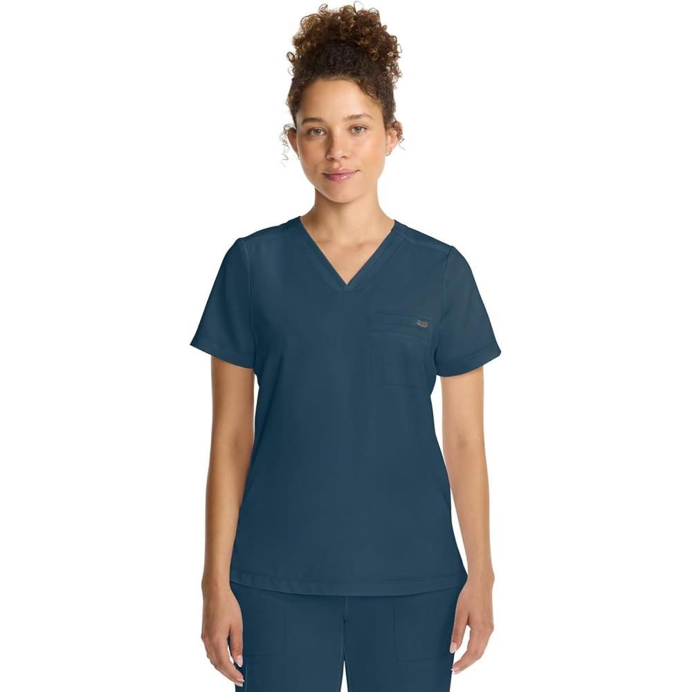 imageHealing Hands Womens Tops VNeck Scrub Top Tuckin with Welt Chest Pocket HH755Caribbean Blue