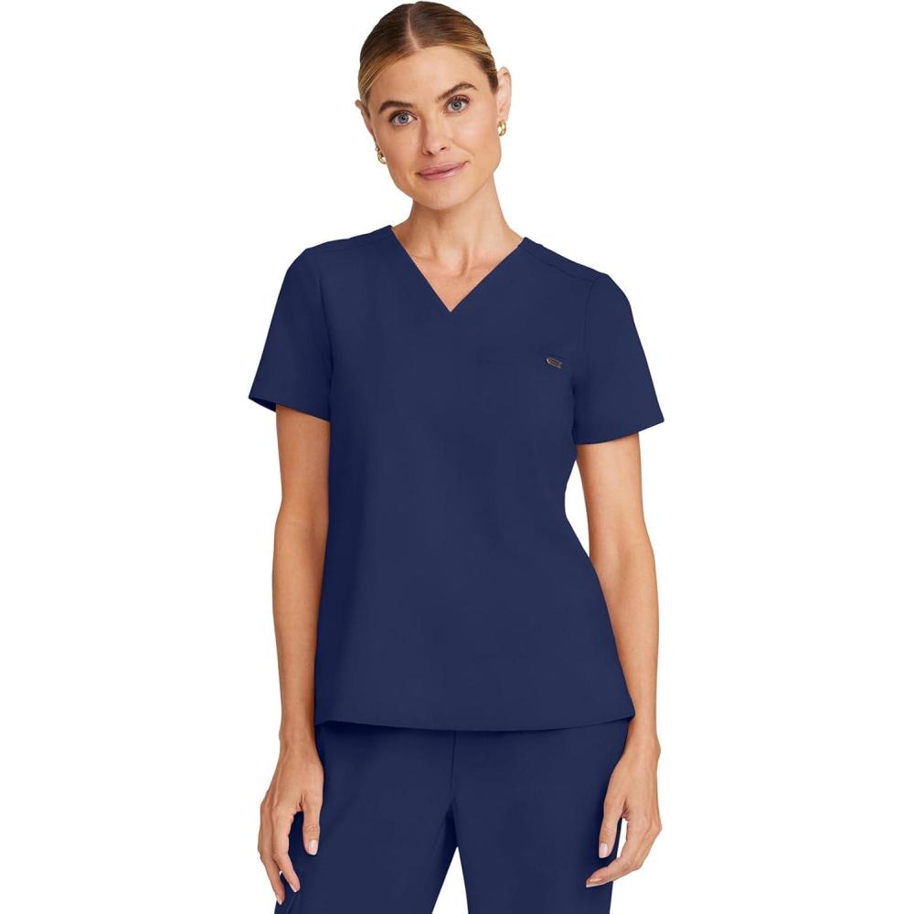 imageHealing Hands Womens Tops VNeck Scrub Top Tuckin with Welt Chest Pocket HH755Navy