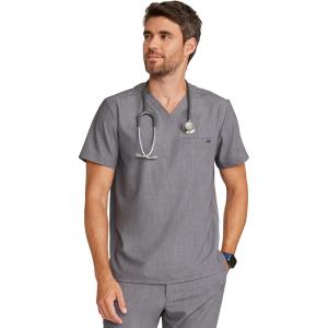 Healing Hands Mens Scrub Top V-Neck with 1 Pocket & 360° Stretch Fabric HH758(Heather Ash)