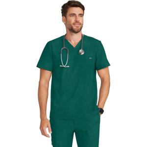 Healing Hands Mens Scrub Top V-Neck with 1 Pocket & 360° Stretch Fabric HH758(Hunter)