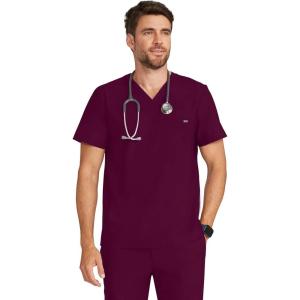 Healing Hands Mens Scrub Top V-Neck with 1 Pocket & 360° Stretch Fabric HH758(Wine)