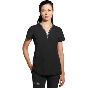Healing Hands Scrub Top for Women Sonia Top with 3 Pockets Moisture Wicking, 360° Stretch & Recycled Fibers – 2274(Black)