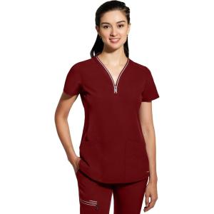 Healing Hands Scrub Top for Women Sonia Top with 3 Pockets Moisture Wicking, 360° Stretch & Recycled Fibers – 2274(Garnet Red)