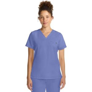 Healing Hands Women’s Tops V-Neck Scrub Top Tuck-in with Welt Chest Pocket HH755(Ceil)