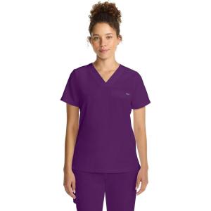 Healing Hands Women’s Tops V-Neck Scrub Top Tuck-in with Welt Chest Pocket HH755(Eggplant)