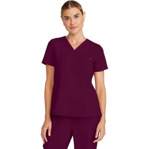 Healing Hands Women’s Tops V-Neck Scrub Top Tuck-in with Welt Chest Pocket HH755(Wine)