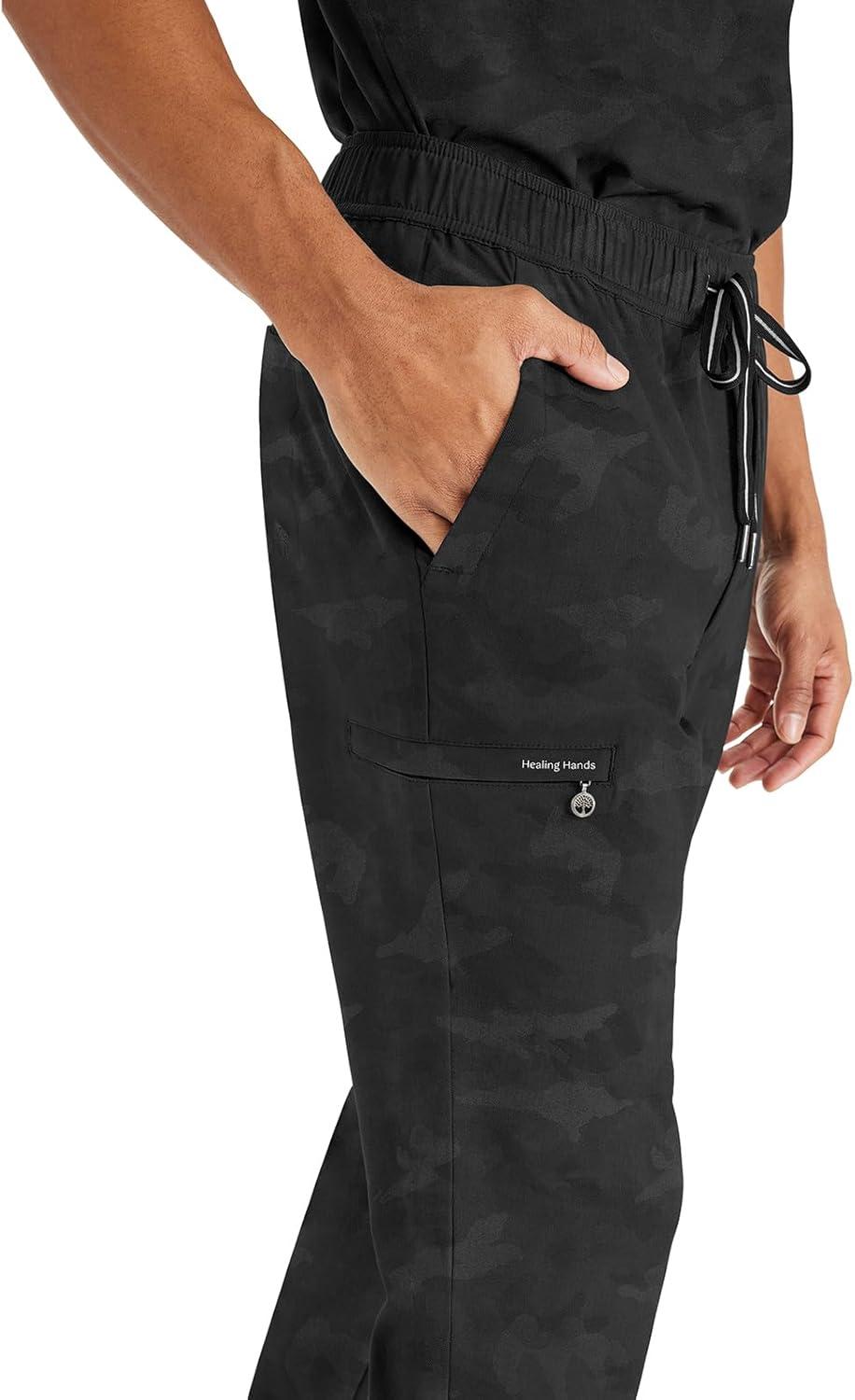imageHealing Hands Mens Scrub Jogger Pants Drew Camo Bottoms Featuring Moisture Wicking Quick Dry amp 360 Stretch 9360Black