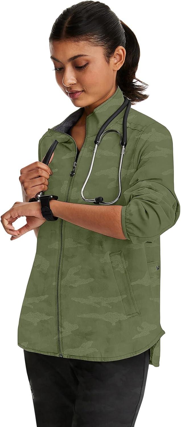 imageHealing Hands Scrub Jackets For Woman Destini Camo Jacket With 3 Pockets Moisture Wicking amp 360 Stretch Fabric 5030Olive