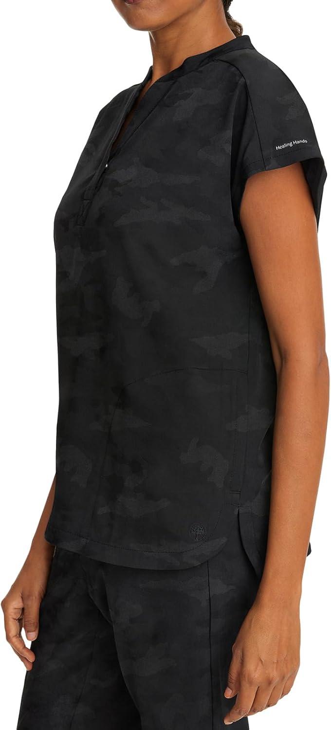 imageHealing Hands Scrub Top for Women Modern Fit Tee with 2 Pockets Moisture Wicking 360 Stretch and Quick Dry Fabric 2352Black
