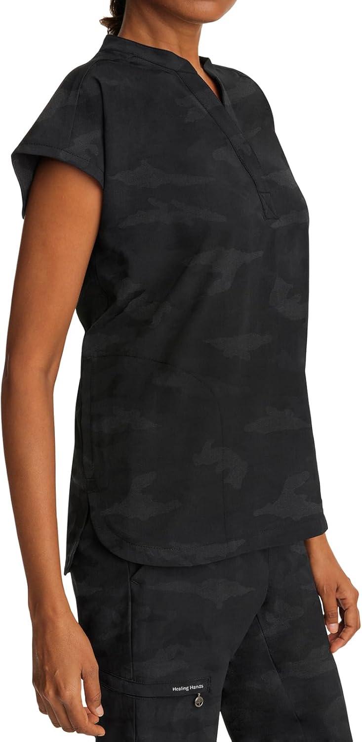 imageHealing Hands Scrub Top for Women Modern Fit Tee with 2 Pockets Moisture Wicking 360 Stretch and Quick Dry Fabric 2352Black