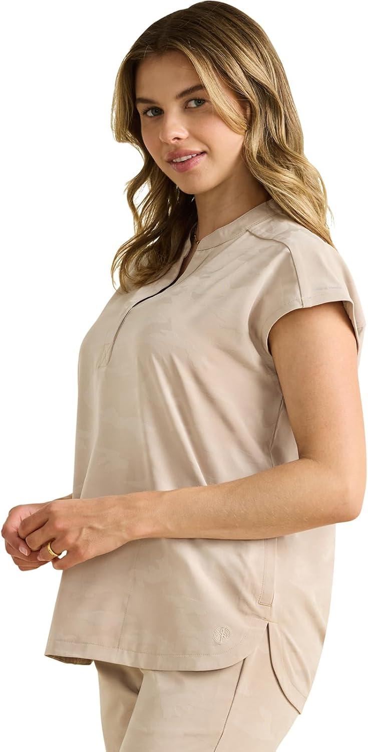 imageHealing Hands Scrub Top for Women Modern Fit Tee with 2 Pockets Moisture Wicking 360 Stretch and Quick Dry Fabric 2352Khaki
