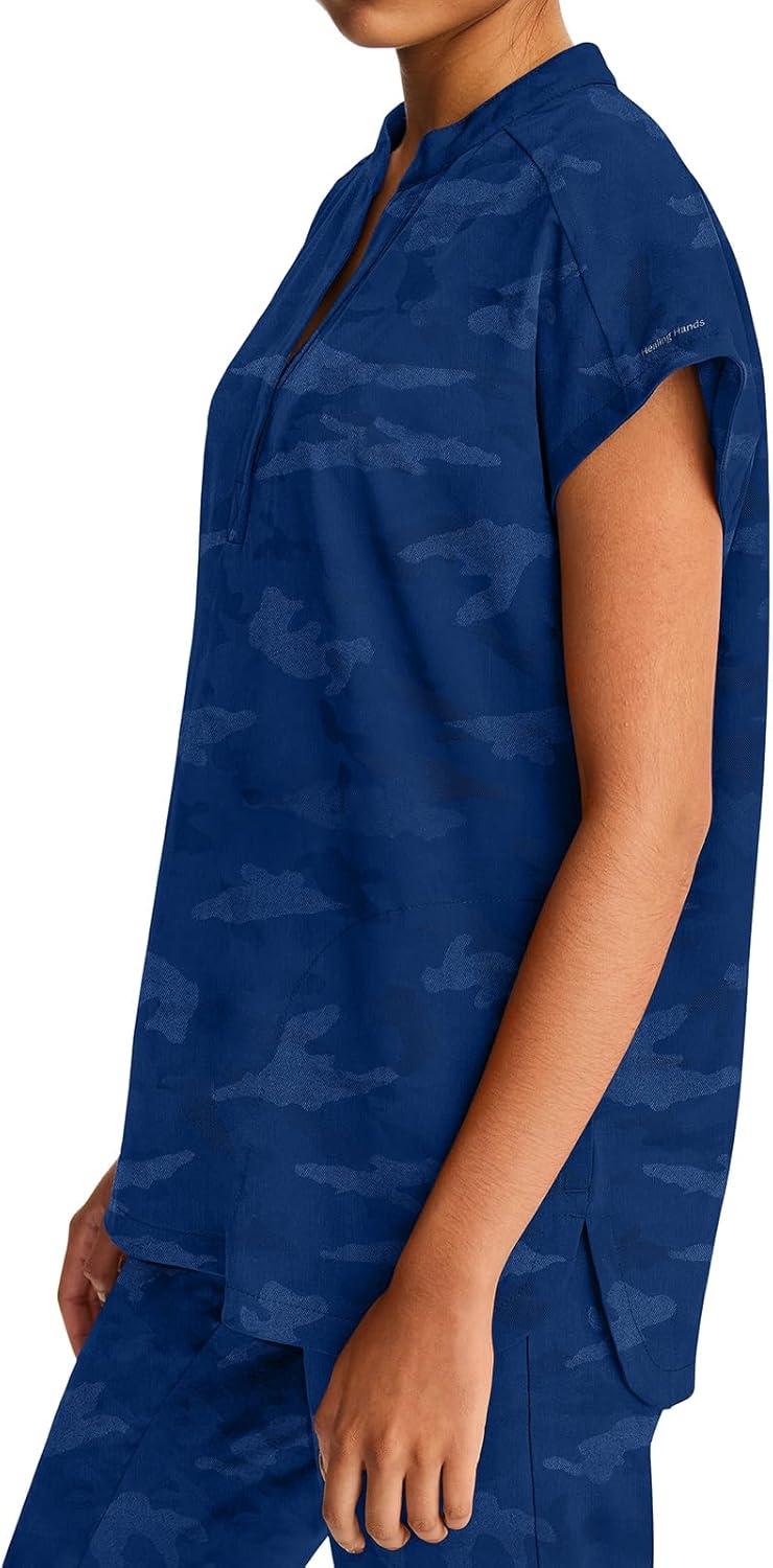 imageHealing Hands Scrub Top for Women Modern Fit Tee with 2 Pockets Moisture Wicking 360 Stretch and Quick Dry Fabric 2352Navy