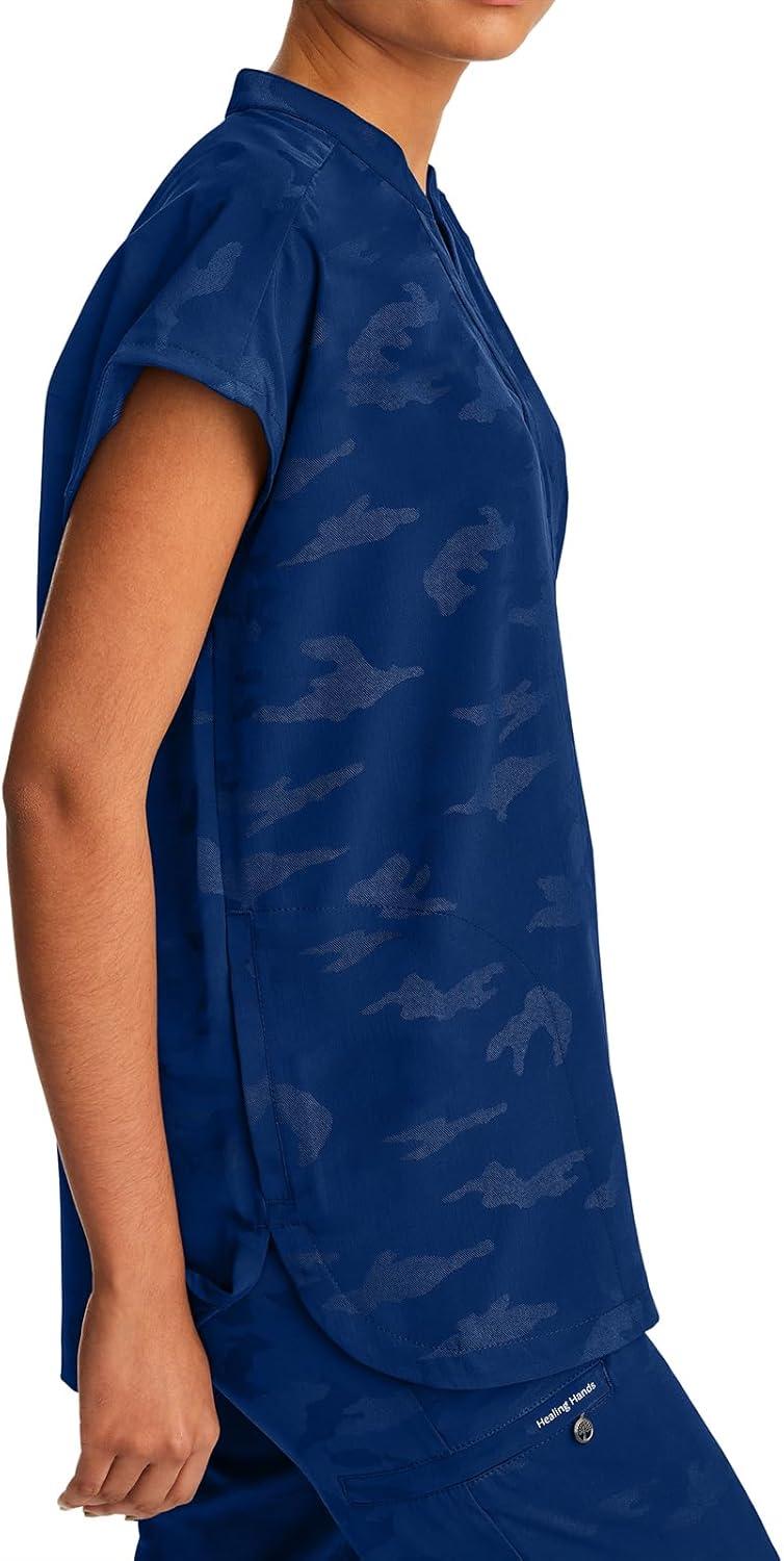 imageHealing Hands Scrub Top for Women Modern Fit Tee with 2 Pockets Moisture Wicking 360 Stretch and Quick Dry Fabric 2352Navy