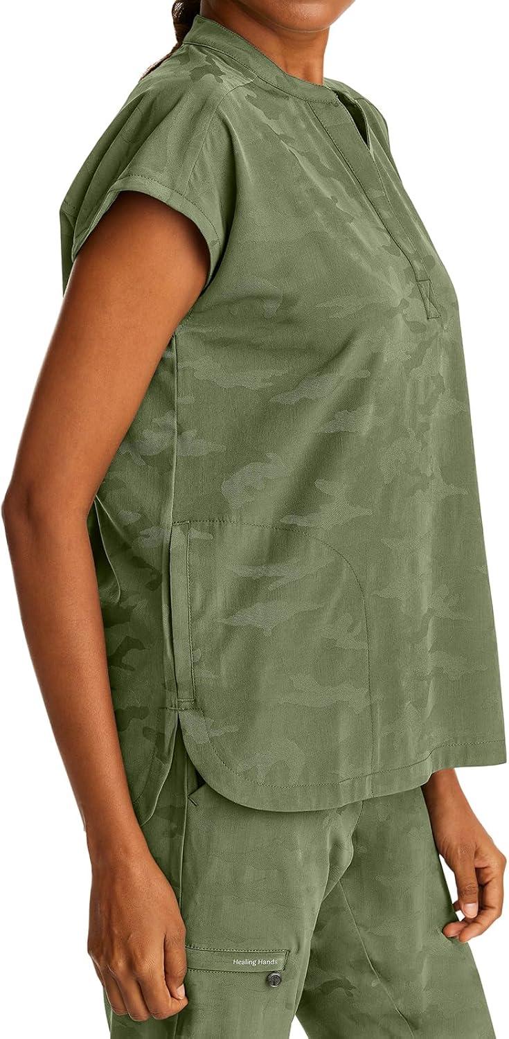 imageHealing Hands Scrub Top for Women Modern Fit Tee with 2 Pockets Moisture Wicking 360 Stretch and Quick Dry Fabric 2352Olive