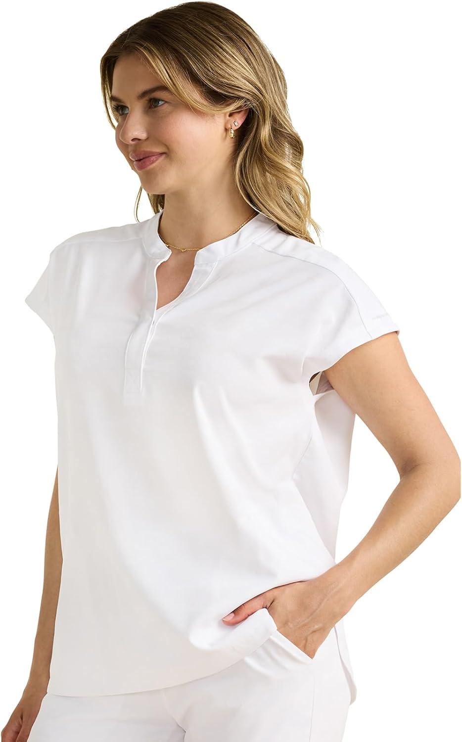 imageHealing Hands Scrub Top for Women Modern Fit Tee with 2 Pockets Moisture Wicking 360 Stretch and Quick Dry Fabric 2352White