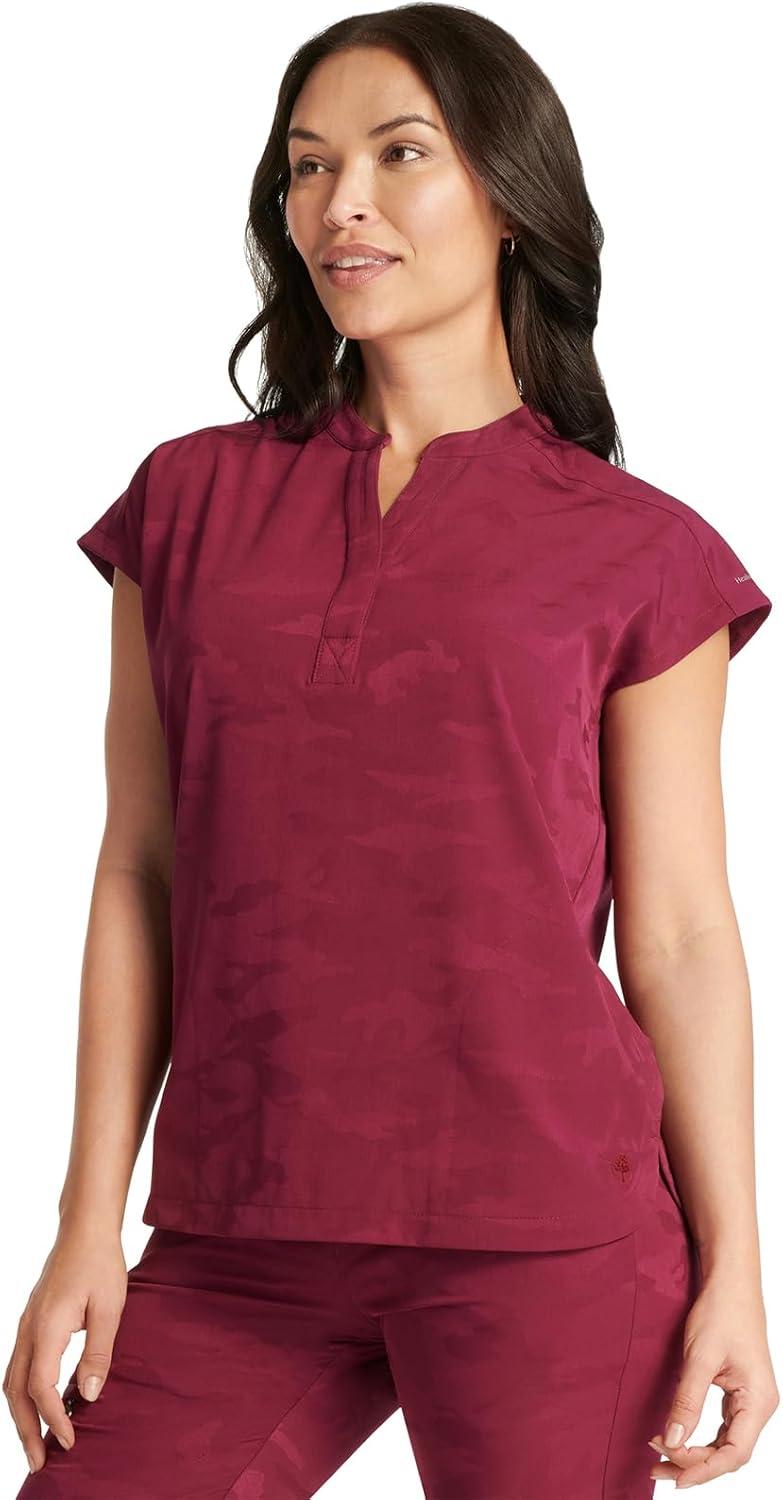 imageHealing Hands Scrub Top for Women Modern Fit Tee with 2 Pockets Moisture Wicking 360 Stretch and Quick Dry Fabric 2352Wine