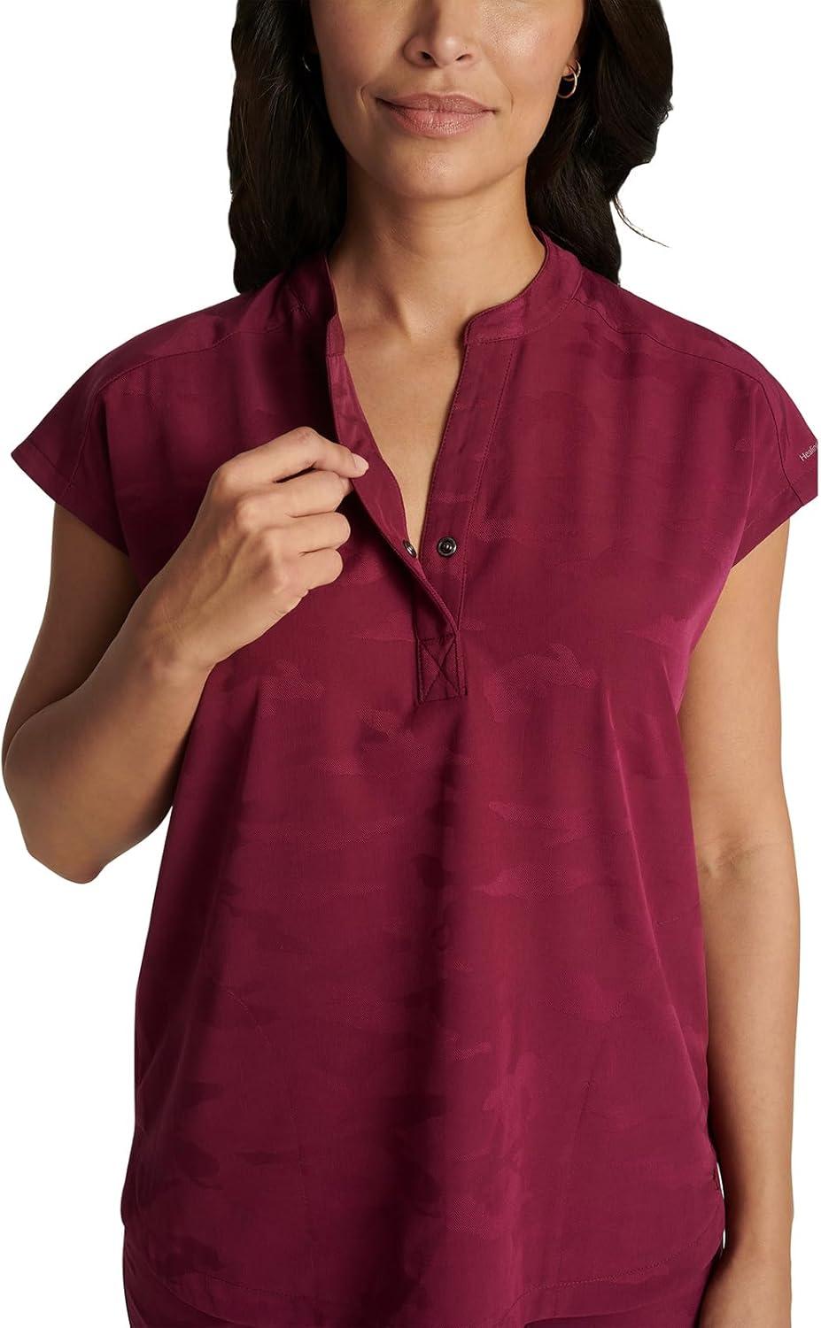 imageHealing Hands Scrub Top for Women Modern Fit Tee with 2 Pockets Moisture Wicking 360 Stretch and Quick Dry Fabric 2352Wine
