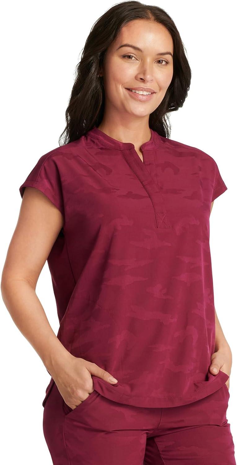 imageHealing Hands Scrub Top for Women Modern Fit Tee with 2 Pockets Moisture Wicking 360 Stretch and Quick Dry Fabric 2352Wine