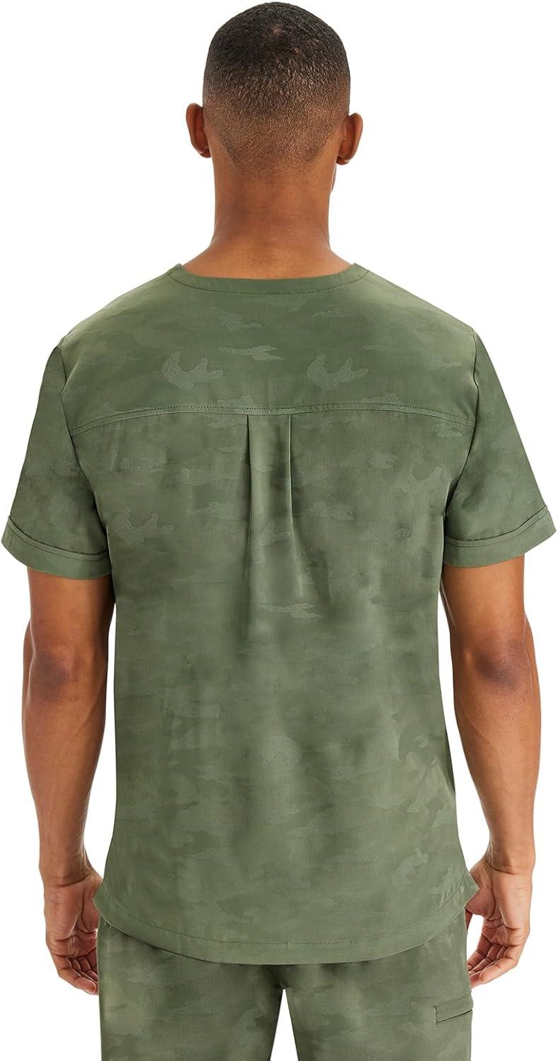 imageHealing Hands Scrubs for Men VNeck Scrub Top Jack Camo with Chest Pocket Moisture Wicking 360 Stretch amp Side Vents 2360Olive