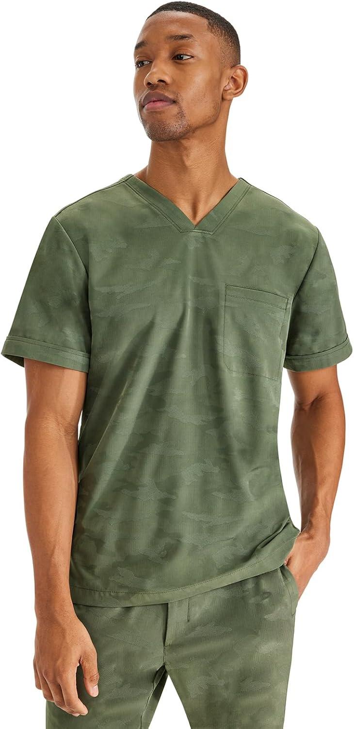 imageHealing Hands Scrubs for Men VNeck Scrub Top Jack Camo with Chest Pocket Moisture Wicking 360 Stretch amp Side Vents 2360Olive