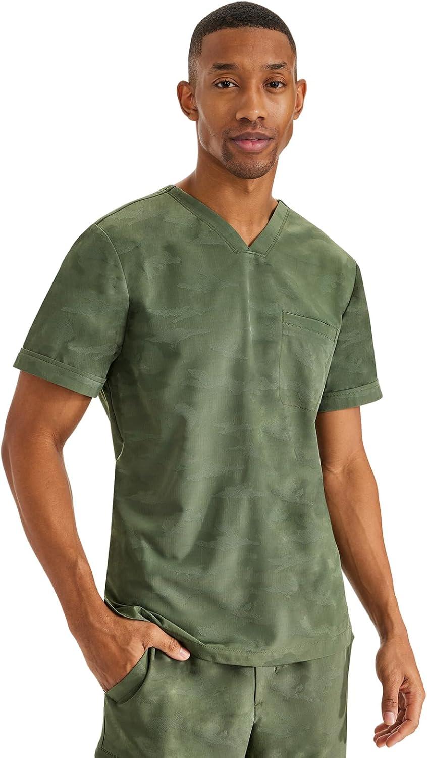 imageHealing Hands Scrubs for Men VNeck Scrub Top Jack Camo with Chest Pocket Moisture Wicking 360 Stretch amp Side Vents 2360Olive