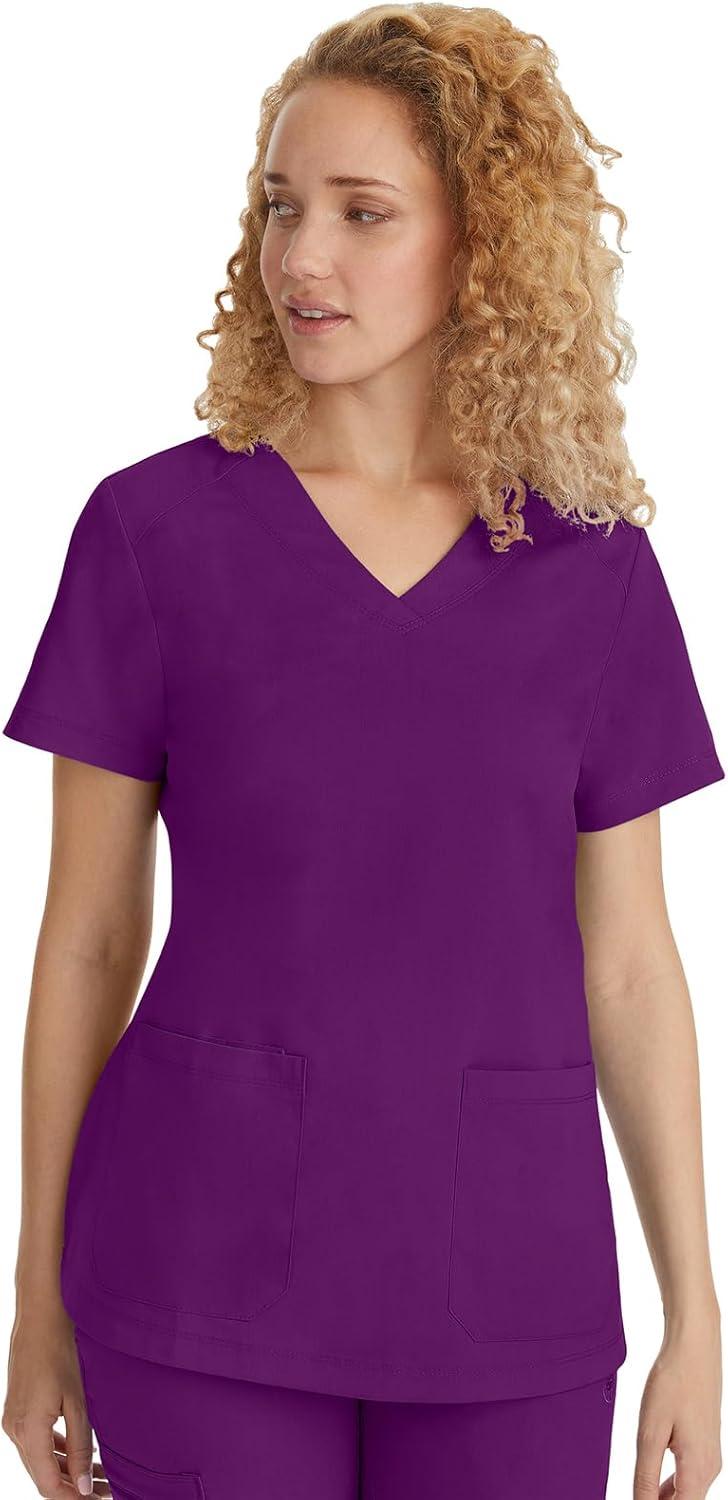 imageHealing Hands Scrubs for Women Jill Scrub Top VNeck Modern Fit with 2 Patch Pockets and 2Way Stretch Fabric 2320Eggplant