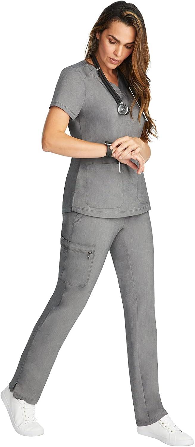 imageHealing Hands Scrubs for Women Jill Scrub Top VNeck Modern Fit with 2 Patch Pockets and 2Way Stretch Fabric 2320Heather Grey