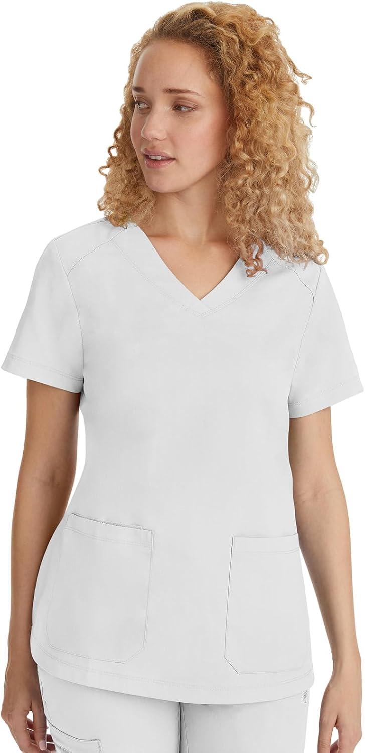 imageHealing Hands Scrubs for Women Jill Scrub Top VNeck Modern Fit with 2 Patch Pockets and 2Way Stretch Fabric 2320White