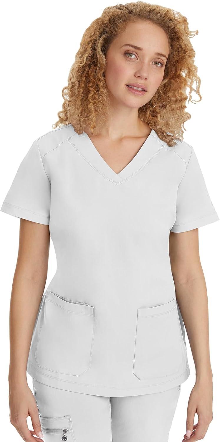 imageHealing Hands Scrubs for Women Jill Scrub Top VNeck Modern Fit with 2 Patch Pockets and 2Way Stretch Fabric 2320White