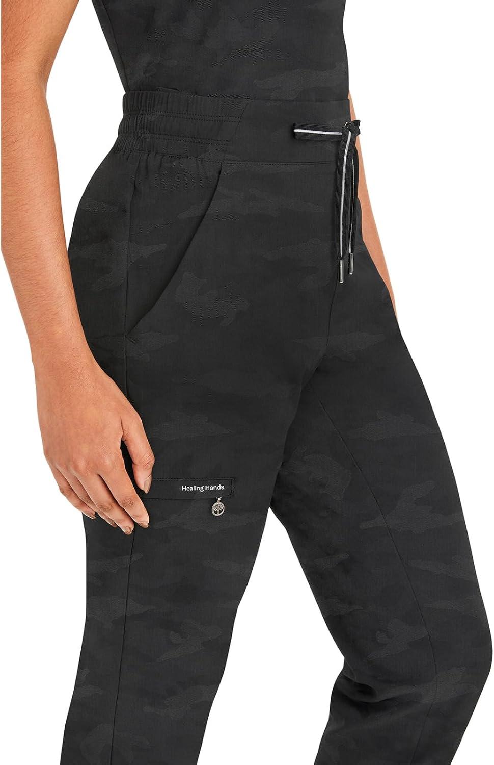 imageHealing Hands Scrubs for Women Jogger Camo Pant Tate 5 Pockets Moisture Wicking Easy Care 360 Stretch Quick Dry 9350Black
